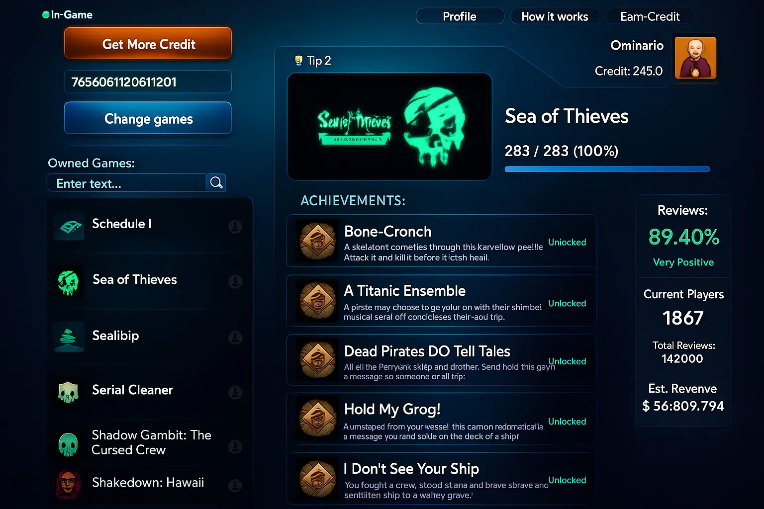 Pulsecrown Steam Achievement Unlocker Interface